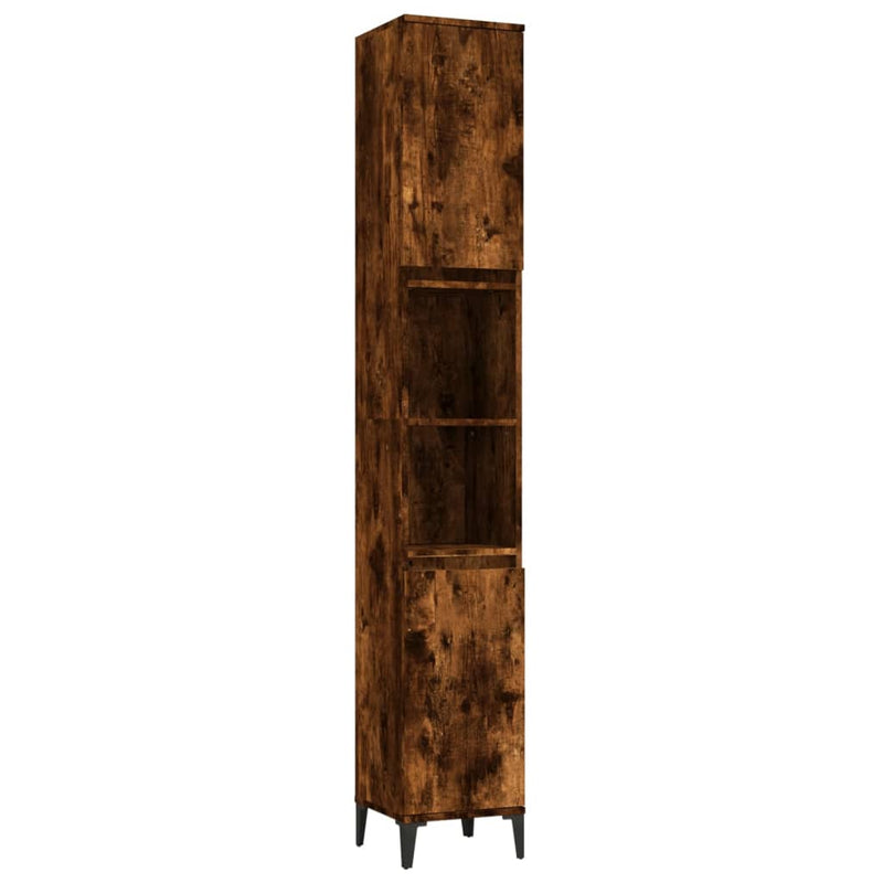 3 Piece Bathroom Cabinet Set Smoked Oak Engineered Wood