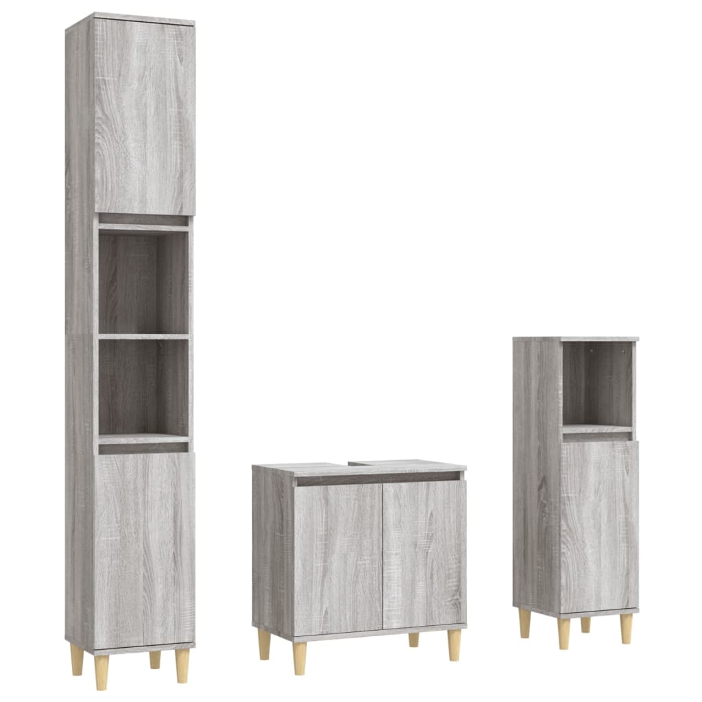 3 Piece Bathroom Furniture Set Engineered Wood Grey sonoma