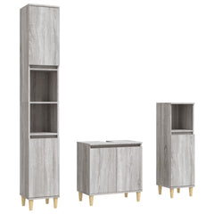 3 Piece Bathroom Furniture Set Engineered Wood Grey sonoma