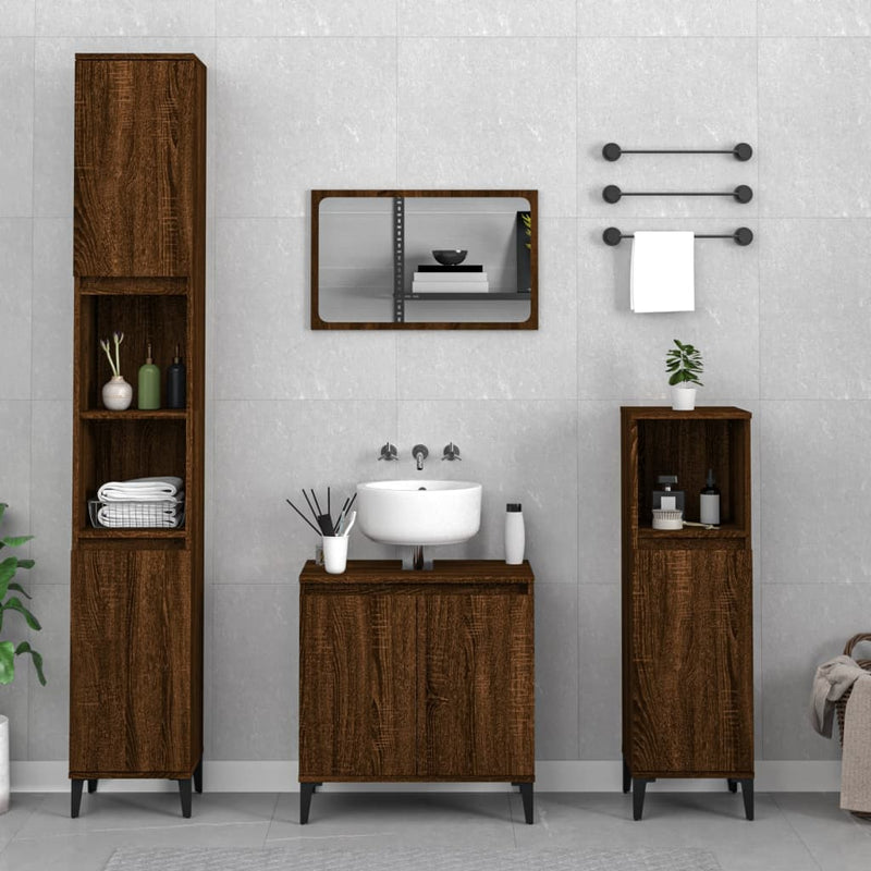 3 Piece Bathroom Furniture Set Brown Oak Engineered Wood