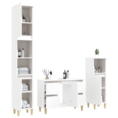 3 Piece Bathroom Furniture Set White Engineered Wood