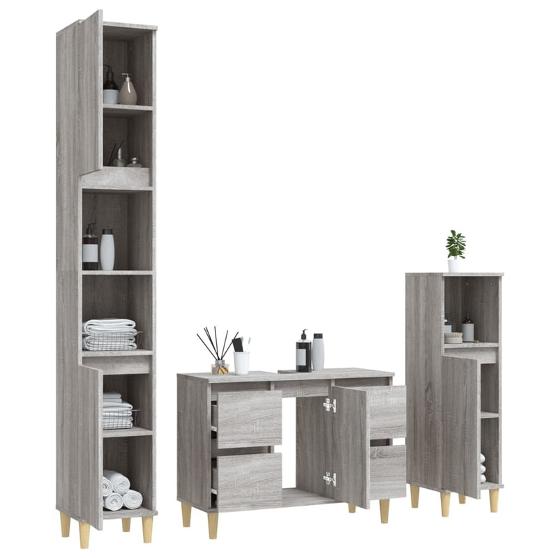 3 Piece Bathroom Furniture Set Grey Sonoma Engineered Wood