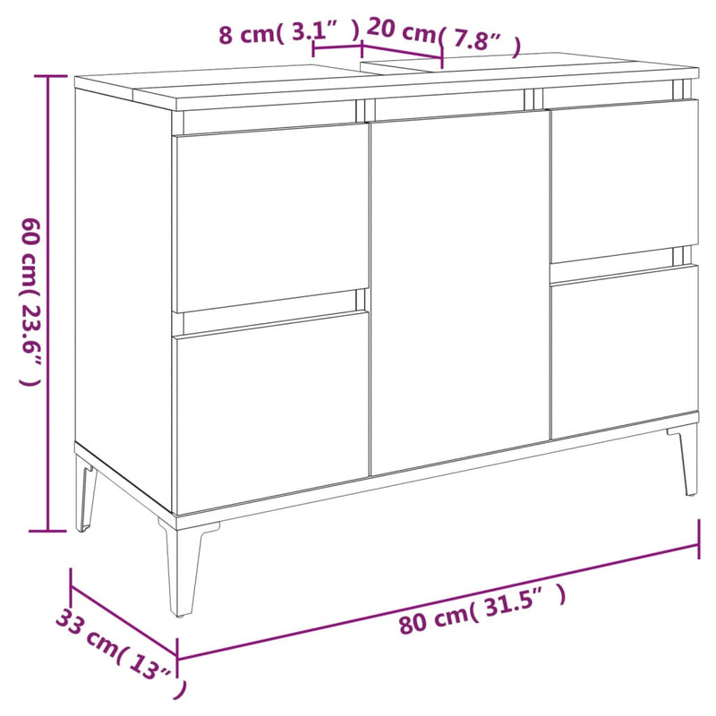 Juego de muebles de baño de 3 piezas de madera de ingeniería blanca