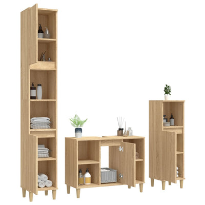 3 Piece Bathroom Furniture Set Sonoma Oak Engineered Wood