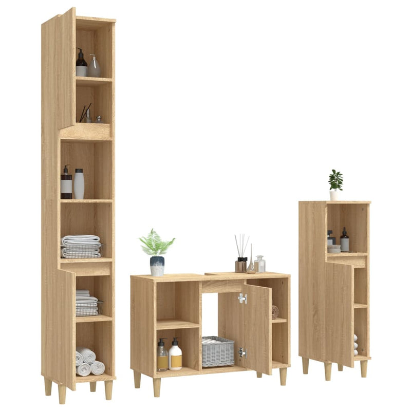 3 Piece Bathroom Furniture Set Sonoma Oak Engineered Wood