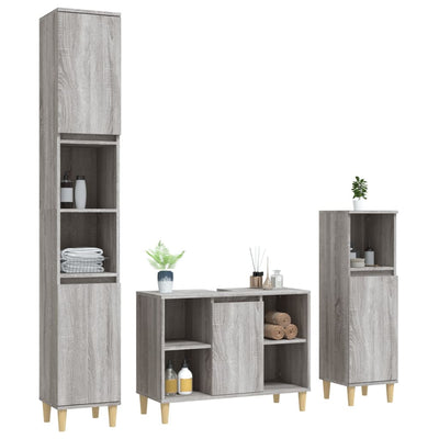 3 Piece Bathroom Furniture Set Grey Sonoma Engineered Wood