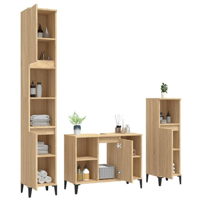 3 Piece Bathroom Furniture Set Sonoma Oak Engineered Wood