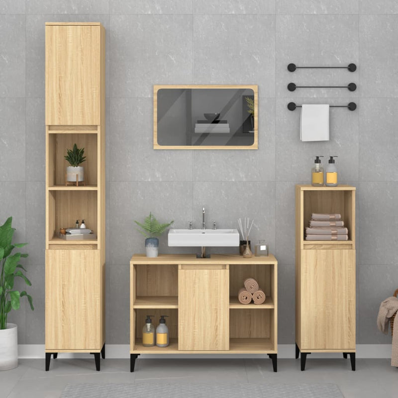 3 Piece Bathroom Furniture Set Sonoma Oak Engineered Wood