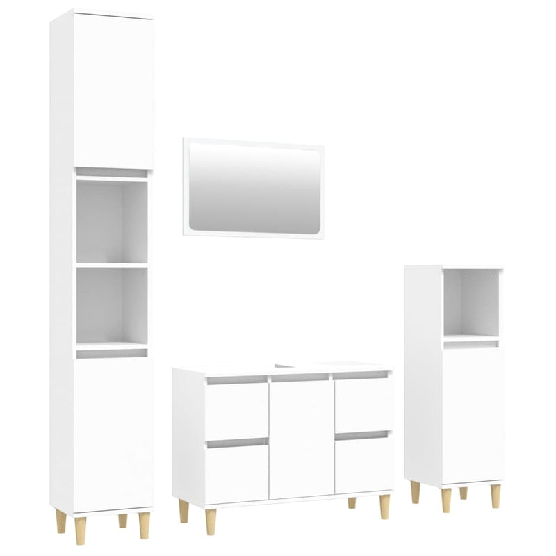 4 Piece Bathroom Furniture Set White Engineered Wood