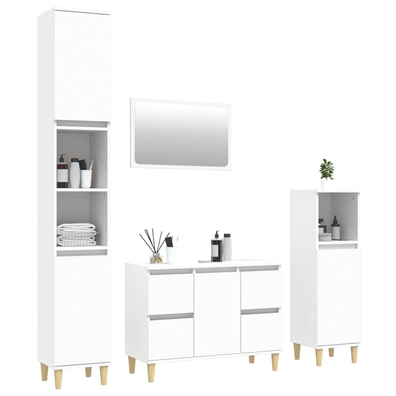 4 Piece Bathroom Furniture Set White Engineered Wood