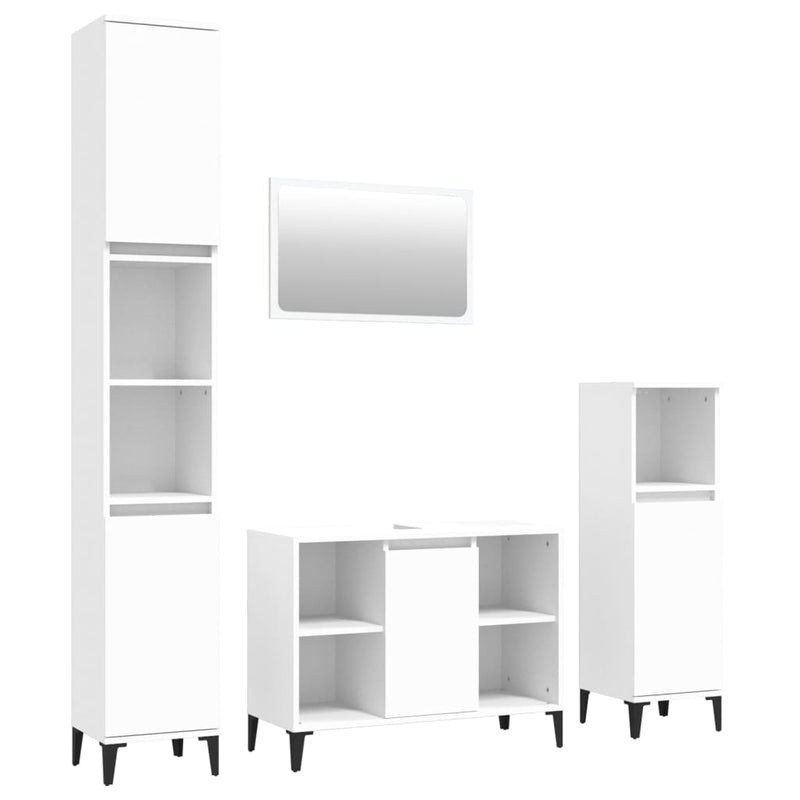 4 Piece Bathroom Furniture Set White Engineered Wood