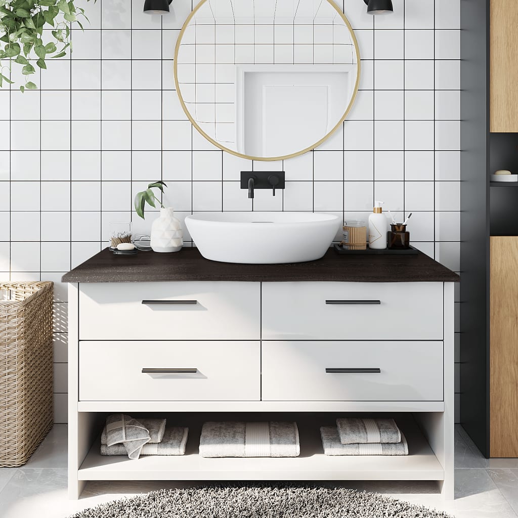 vidaXL Bathroom Countertop Treated Solid Wood Dark Brown Height 2 cm