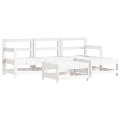 5 Piece Garden Lounge Set White Solid Wood Pine