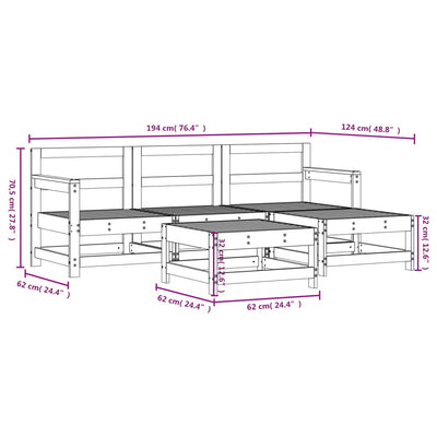 5 Piece Garden Lounge Set White Solid Wood Pine