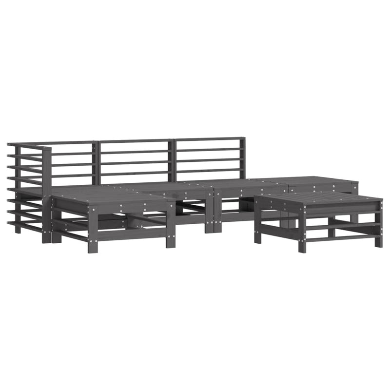 6 Piece Garden Lounge Set Grey Solid Wood Pine