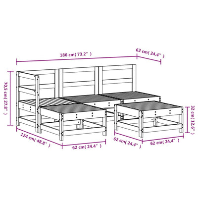 5 Piece Garden Lounge Set White Solid Wood Pine