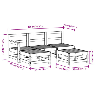 5 Piece Garden Lounge Set Honey Brown Solid Wood Pine