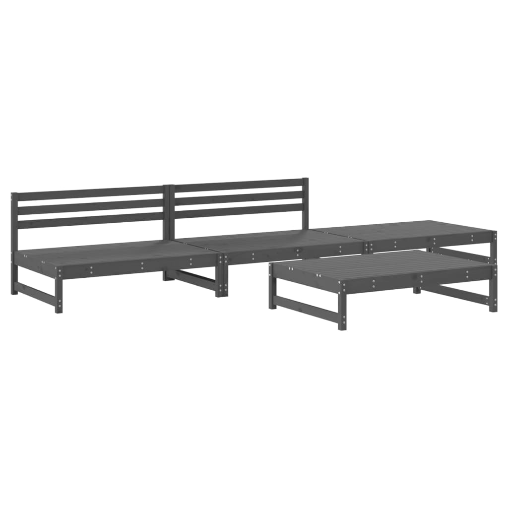 4 Piece Garden Lounge Set Grey Solid Wood Pine Grey pine