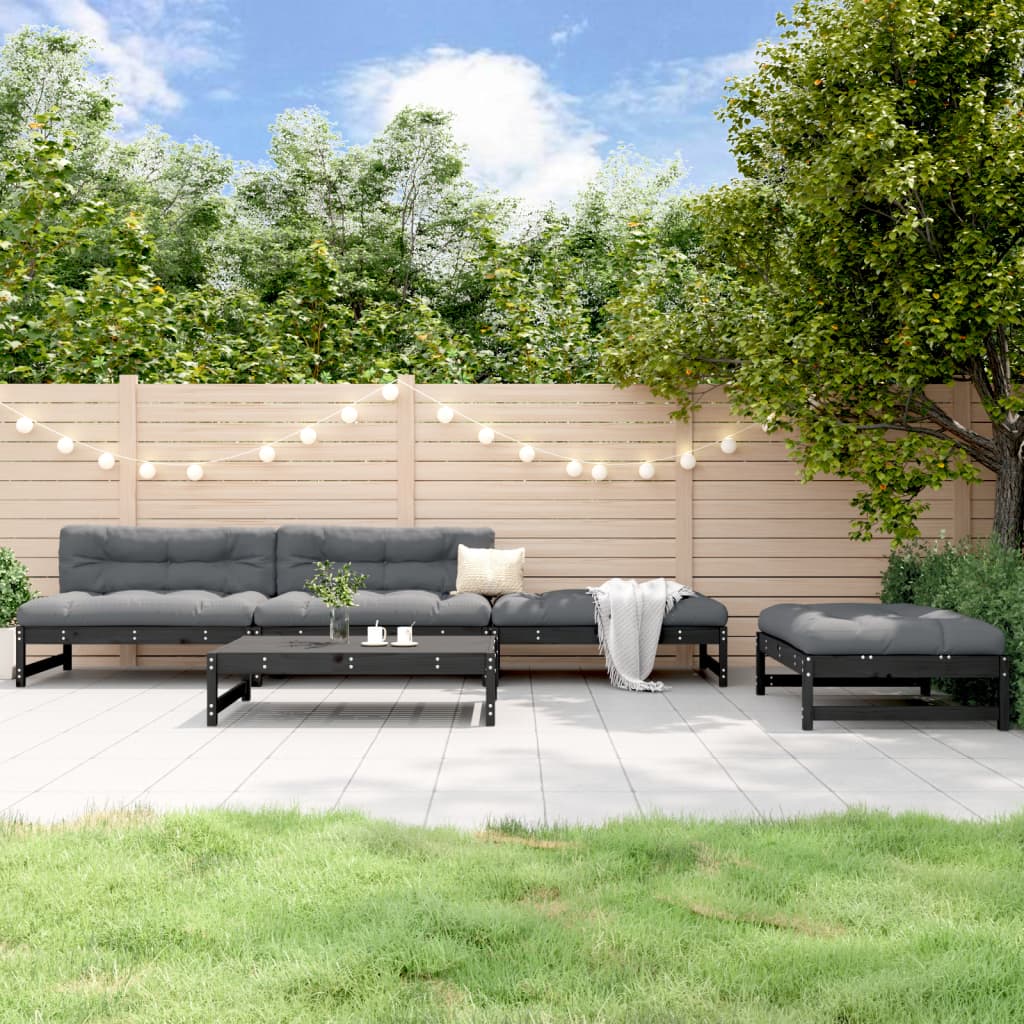 5 Piece Garden Lounge Set Solid Wood Pine Black