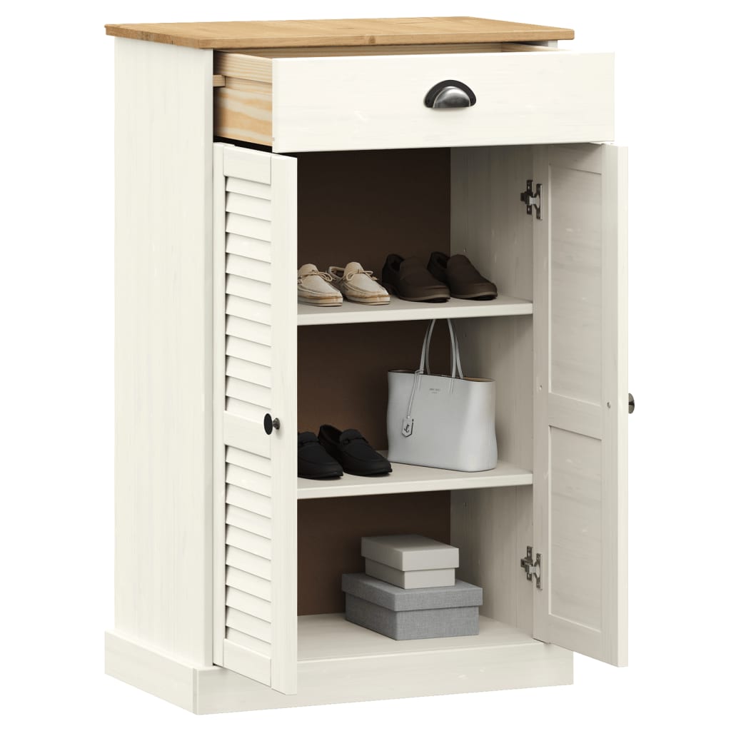 vidaXL Shoe Cabinet VIGO White 60x35x96 cm Solid Wood Pine 3