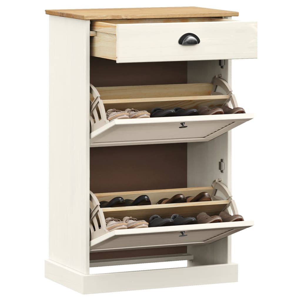 vidaXL Shoe Cabinet VIGO 60x35x96 cm White Solid Wood Pine 3