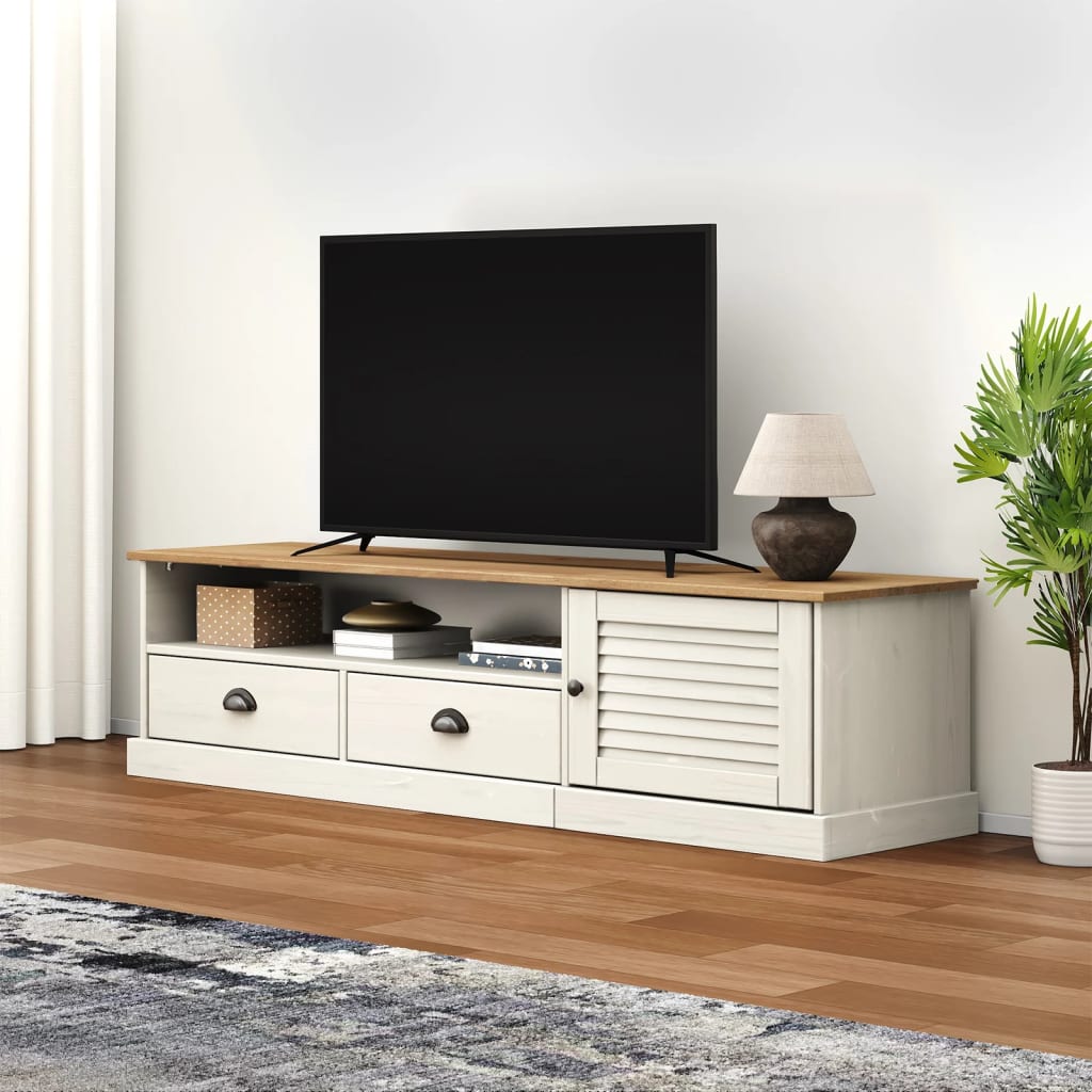 TV Cabinet "VIGO" 156x40x40 cm Solid Wood Pine White