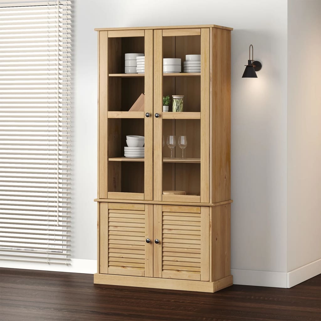 Glass Display Cabinet "VIGO" 85x35x170 cm Solid Wood Pine Brown