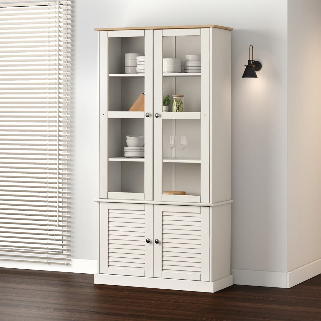 Glass Display Cabinet "VIGO" 85x35x170 cm Solid Wood Pine White