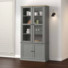 Glass Display Cabinet "VIGO" 85x35x170 cm Solid Wood Pine Grey