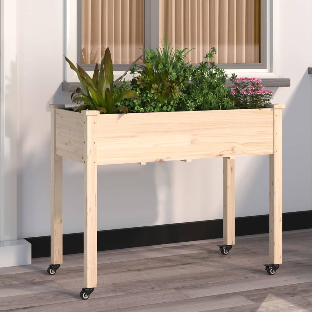 vidaXL Wheeled Planter with Liner 118x59x80 cm Solid Wood Fir 1