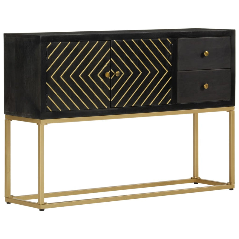 Sideboard Black and Gold 110x30x75 cm Solid Wood Mango