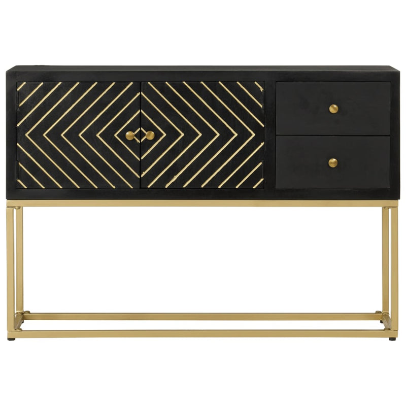 Sideboard Black and Gold 110x30x75 cm Solid Wood Mango