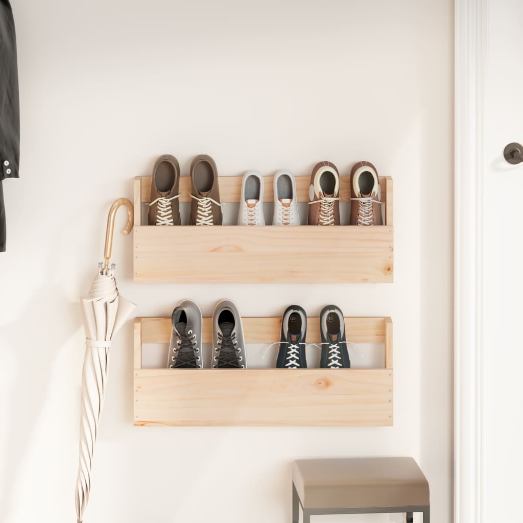vidaXL Wall-mounted Shoe Racks 2 pcs 59x9x23 cm Solid Wood Pine 3