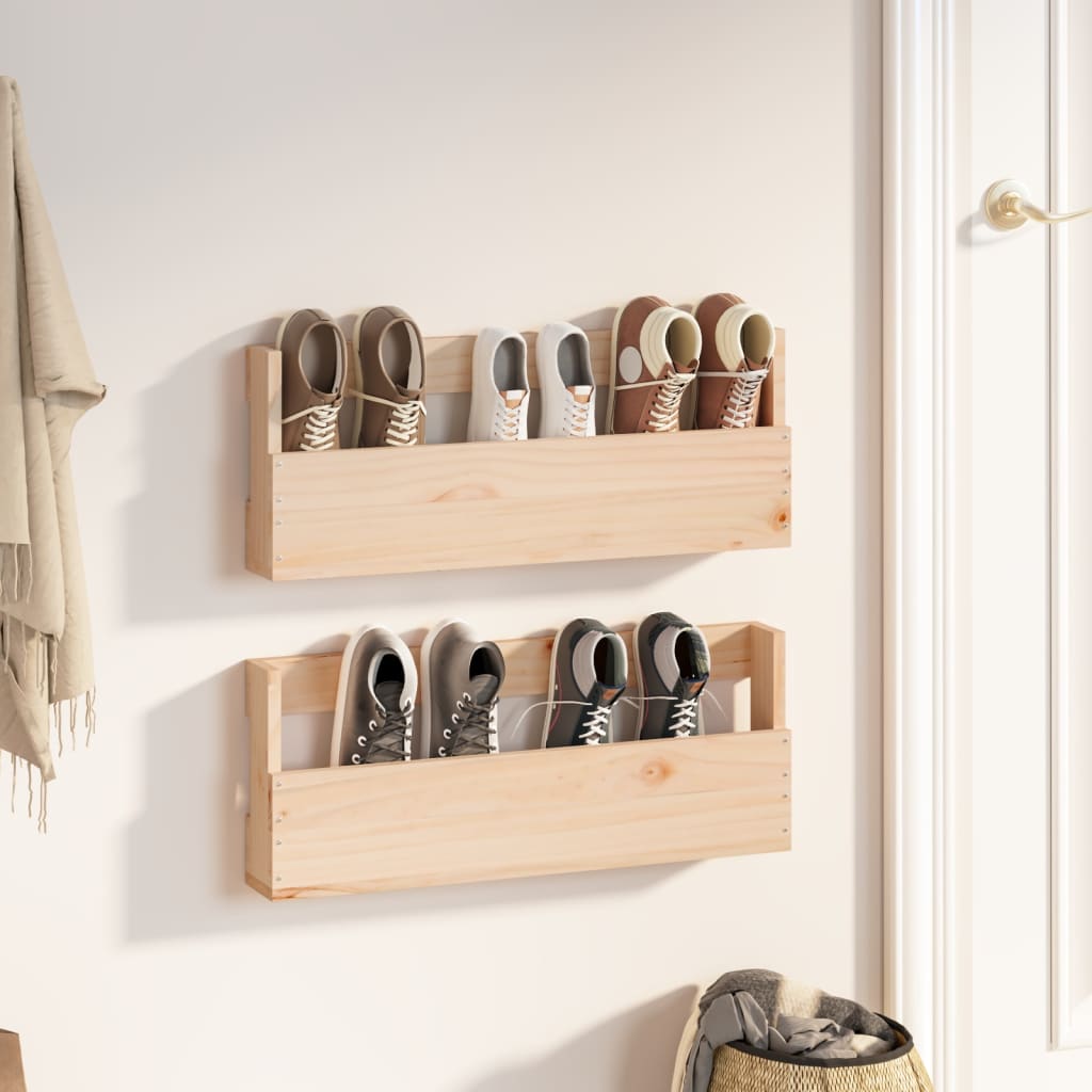 vidaXL Wall-mounted Shoe Racks 2 pcs 59x9x23 cm Solid Wood Pine 1