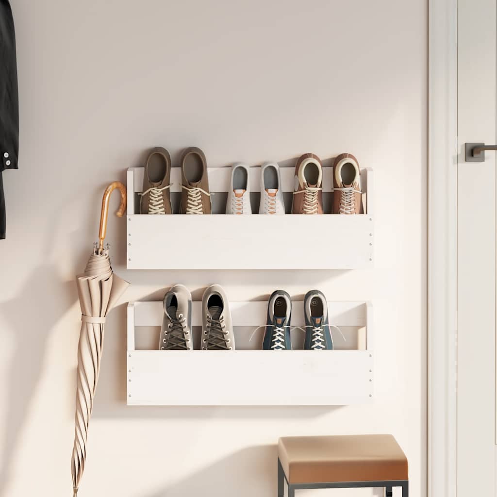 vidaXL Wall-mounted Shoe Racks 2 pcs White 59x9x23 cm Solid Wood Pine 3