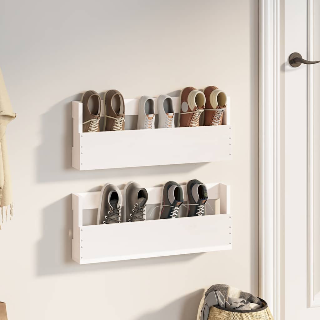 vidaXL Wall-mounted Shoe Racks 2 pcs White 59x9x23 cm Solid Wood Pine 1