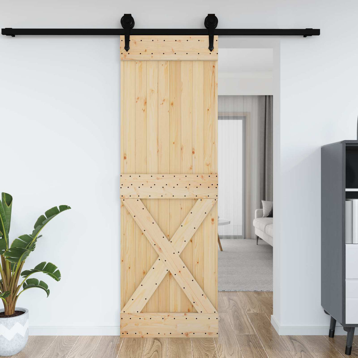 Door NARVIK Solid Pine Wood (Untreated) Natural Cross Design 70 x 210 cm