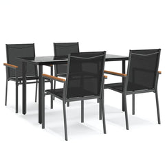 5 Piece Garden Dining Set Black Textilene and Steel 140 cm table length 4