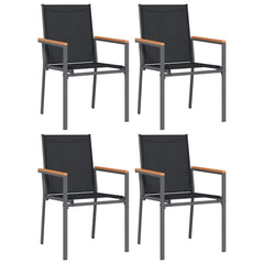 5 Piece Garden Dining Set Black Textilene and Steel 140 cm table length 4
