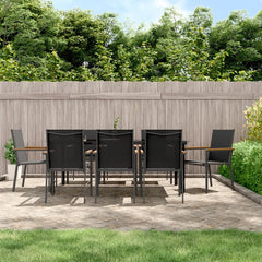 5 Piece Garden Dining Set Black Textilene and Steel 200 cm table length 8