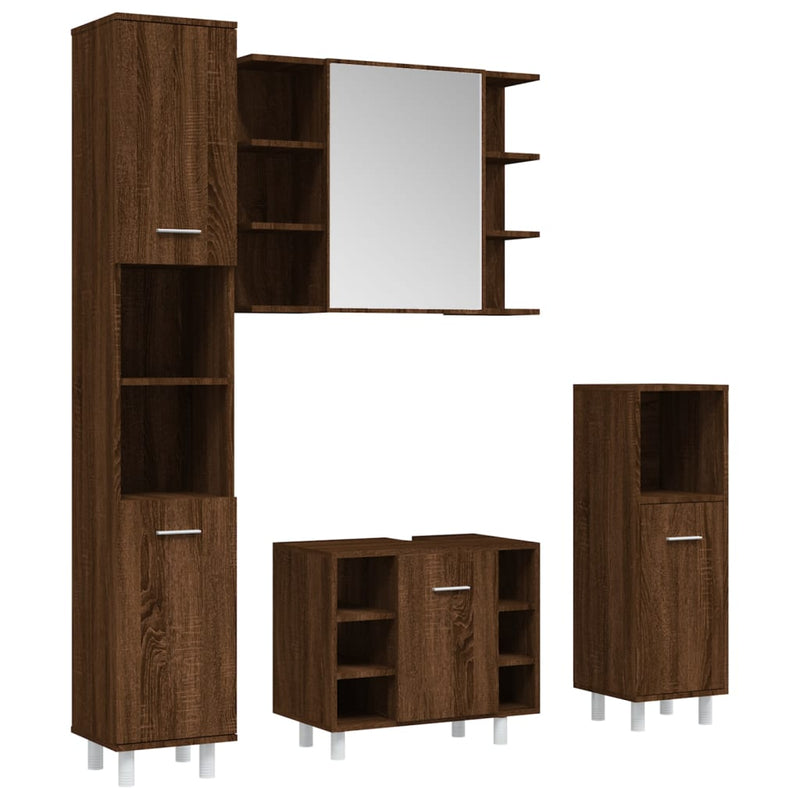 4 Piece Bathroom Cabinet Set Brown Oak Engineered Wood