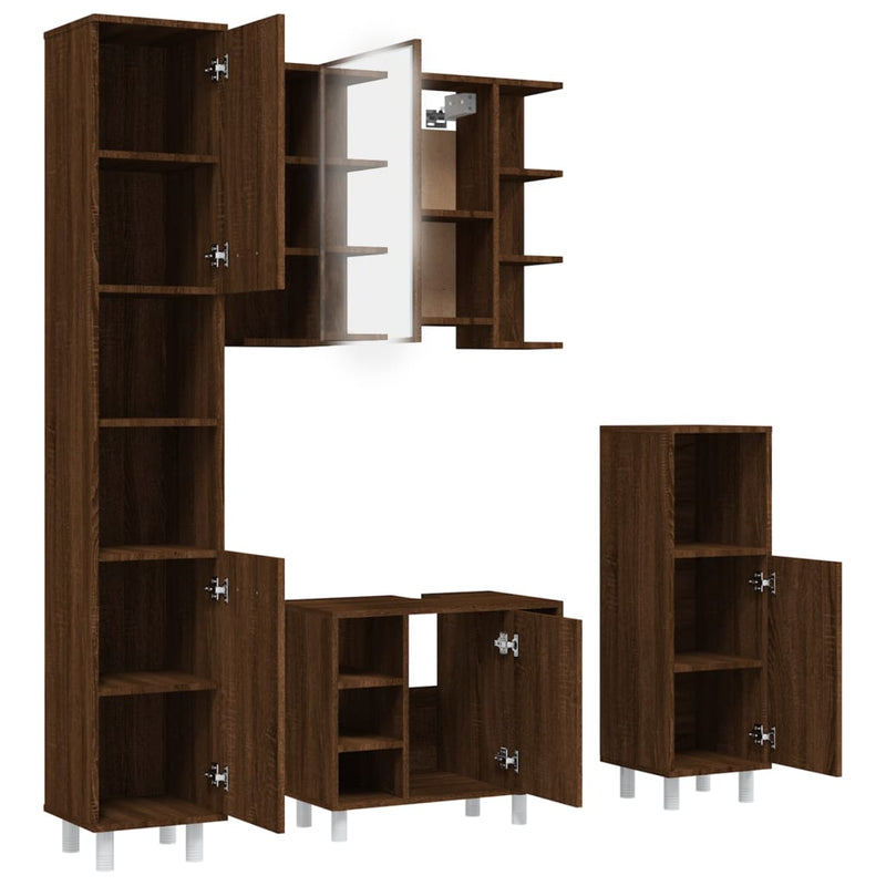 4 Piece Bathroom Cabinet Set Brown Oak Engineered Wood