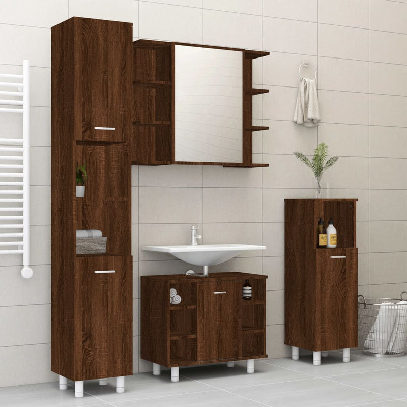 4 Piece Bathroom Cabinet Set Brown Oak Engineered Wood