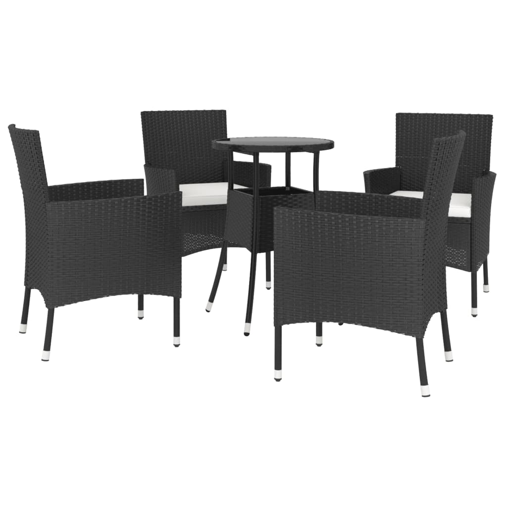 3 Piece Garden Bistro Set with Cushions Poly Rattan Black