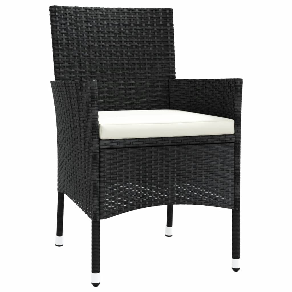 3 Piece Garden Bistro Set with Cushions Poly Rattan Black