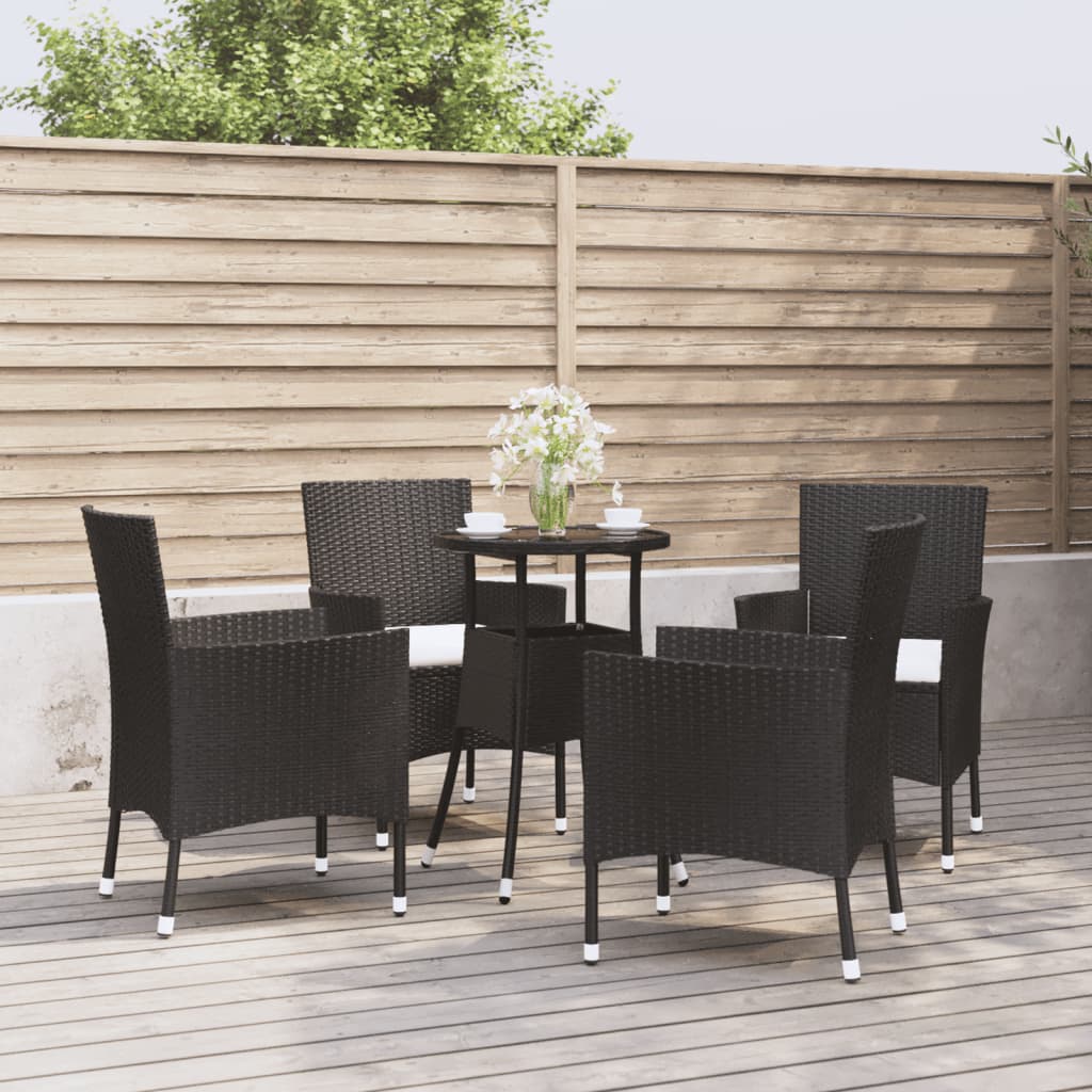 3 Piece Garden Bistro Set with Cushions Poly Rattan Black