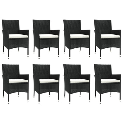 9 Piece Garden Dining Set with Cushions Black Poly Rattan