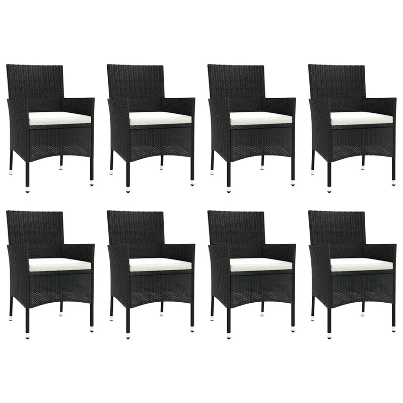 9 Piece Garden Dining Set with Cushions Black Poly Rattan