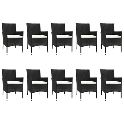 11 Piece Garden Dining Set with Cushions Black Poly Rattan