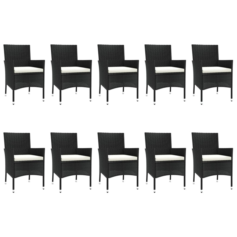 11 Piece Garden Dining Set with Cushions Black Poly Rattan